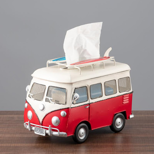 汽车巴士模型纸巾盒铁艺手工艺品客厅家居茶几摆件抽纸盒 创意经典