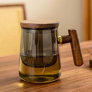 现代简约玻璃木柄马克杯耐热泡茶杯茶水分离商务礼品可定logo