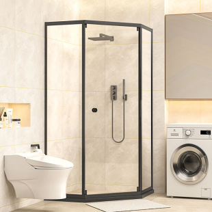 钻石型淋浴房极窄侧移门浴室干湿分离隔断卫生间推拉门玻璃浴屏