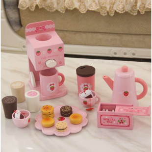 高档儿童仿真木制玩具咖啡机茶具茶杯茶壶女孩过家家厨房 高档新款