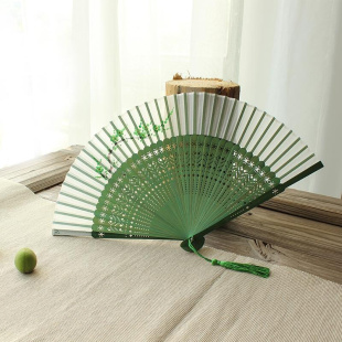 青梅 手绘日式 扇子中国风折扇竹柄扇礼品扇真丝扇子 Y和风女式