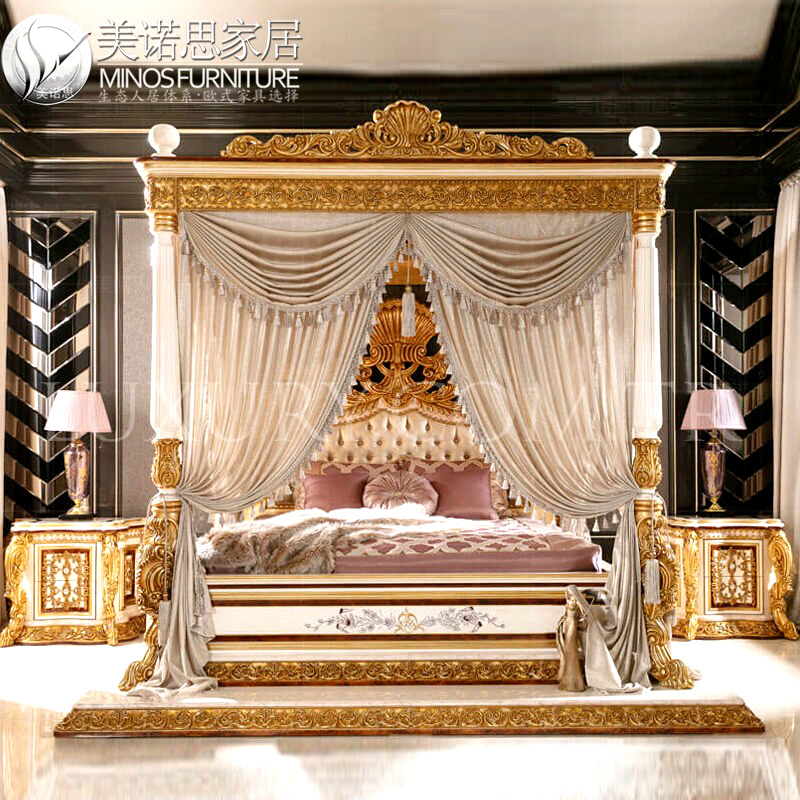 轻奢豪华1米8公主婚床 宫廷实木雕花双人床主卧大气美欧式 法式