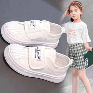 儿童运动小白鞋 女童鞋 小童 透气帆布鞋 子夏季 女孩白色板鞋 2024新款