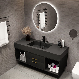岩板一体盆浴室柜组合北欧卫生间轻奢智能储物镜柜轻奢洗手盆柜