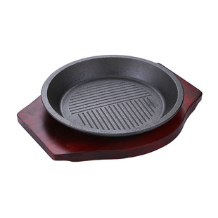 铸铁铁板烧盘家用商用西餐牛排盘长方烤鱼盘烧烤盘地摊圆形铁板盘