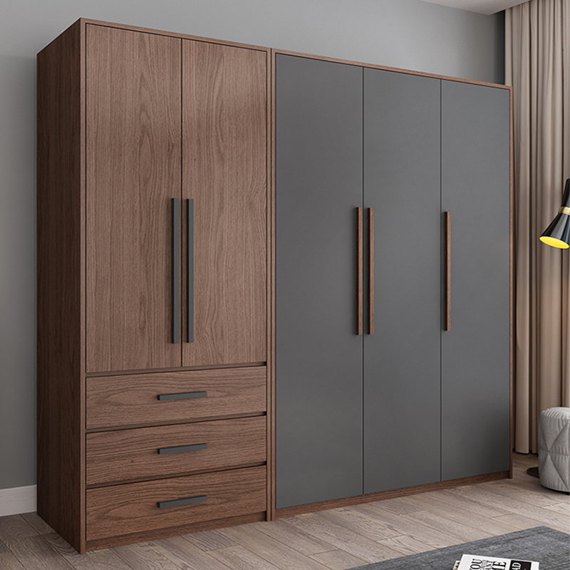 主卧室家用柜子大衣橱 五门实木质板式 北欧衣柜现代简约经济型组装