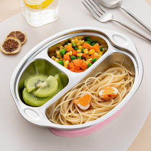 儿童餐盘304不锈钢餐具食品级防滑吸盘分隔餐盘宝宝婴儿盘子饭盘