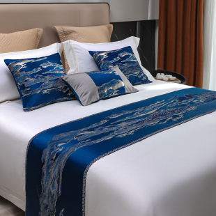 床旗 轻奢酒店宾馆民宿专用床上装 搭毯防脏条欧式 饰品布条 床尾巾