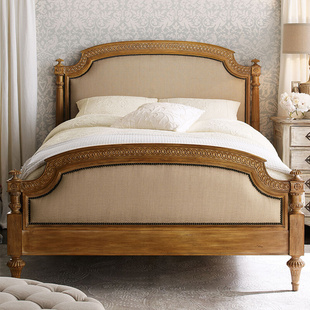 雕花高端别墅婚床定制1.5 复古实木床双人床1.8米主卧大床美式 法式