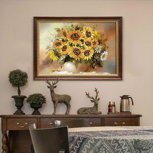 新款 玄关花卉装 餐厅纯手绘油画美式 饰画向日葵壁画电表箱油画 欧式