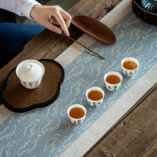 防水纤维茶席麻布桌旗桌垫茶艺茶布艺茶垫禅意茶盘垫茶具配件 日式