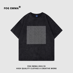 夏季 FOG 新款 EMMA美式 印花设计感宽松短袖 潮牌水洗灰做旧T恤男款