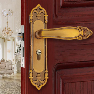 房门 黄古铜卧室房间门锁具磁吸家用木门锁套装 永佳福静音门锁欧式