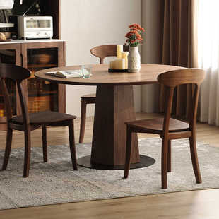 北美黑胡桃木圆形餐桌全实木圆桌北欧小户型客厅吃饭家用原木桌子
