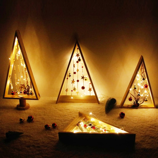 扮 饰品桌面落地摆件木质发光圣诞树橱窗布置家庭气氛装 圣诞节日装