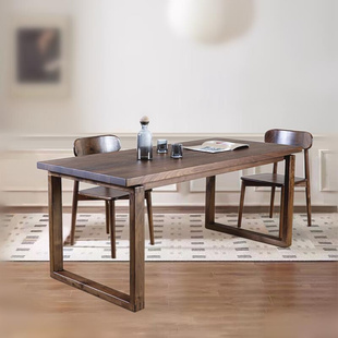 莫比恩全实木茶桌洽谈桌 黑胡桃木餐桌北欧简约原木大板桌现代中式