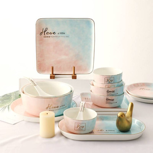 北欧碗碟套装 家用餐具创意套装 组合碗筷精致一人食 碗盘陶瓷碗套装