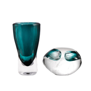 饰 蓝色透明花瓶水晶玻璃花器客厅餐桌插花摆件北欧轻奢样板房间装