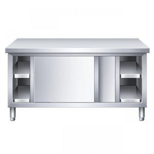 定制适用厨房操作台不锈钢工作台面储物柜切菜桌子带拉门案板商用