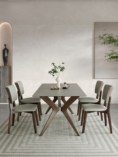 源氏木语意大利进口灰色岩板餐桌极简轻奢实木长方形家用小户型餐