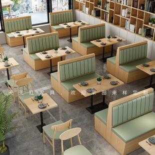 实木餐厅卡座沙发凳商用靠墙咖啡奶茶店烧烤火锅饭店餐饮桌椅组合
