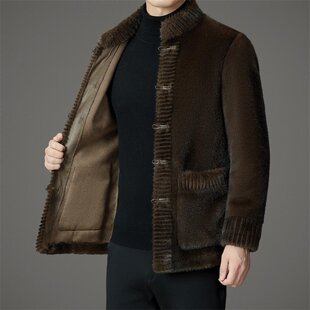 冬季 雪兰貂外套中国风皮草立领单排扣时尚 上市男装 皮草外套 新款