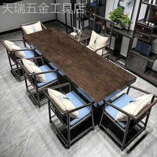 非洲黑檀实木大板桌工作台原木餐茶桌自然边茶台红木老板办公桌子