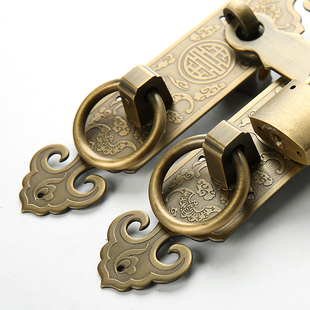 木门挂锁扣全铜 纯铜搭扣锁门扣柜门直条拉手大门门栓全铜老式 中式