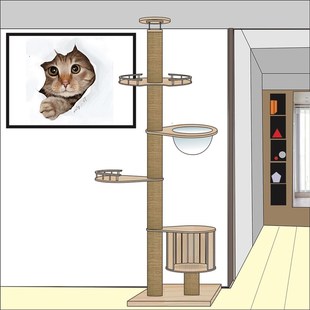 实木猫爬架通天柱顶天立地猫窝猫树一体大型不占地猫屋猫抓猫别墅