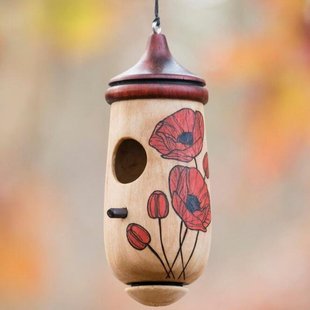 Hummingbird House木质悬挂式 饰迷你鸟巢喂鸟器 蜂鸟屋户外庭院装