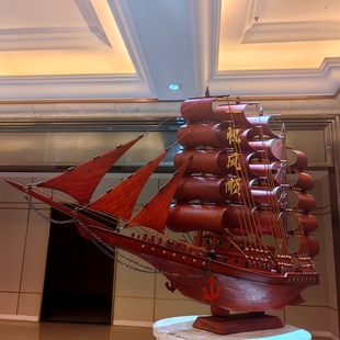 饰品摆件一帆风顺工艺船模型 帆船龙船官船客厅装 实木红木雕刻中式