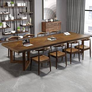 实木长方形会议桌长桌工业风长条桌会议室洽谈桌椅组合原木办公桌