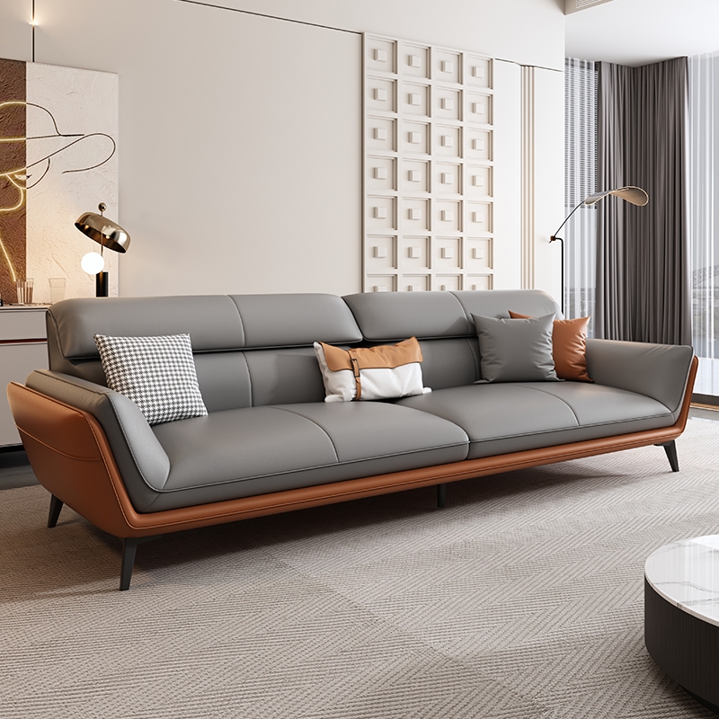 极简真皮沙发北欧轻奢头层牛皮现代简约客厅拼色直排 联邦家具意式