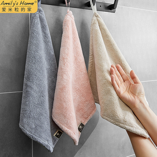 厨房擦手毛巾吸水不掉毛抹手布卫生间专用擦手巾珊瑚绒 擦手布挂式