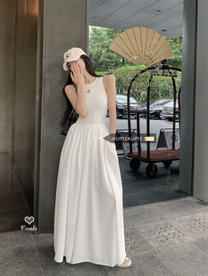 法式 白色背心裙无袖 设计感长裙收腰显瘦裙子 气质连衣裙女2024春季