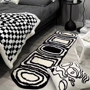 黑白格子植绒加厚地毯卧室床边毯长条脚垫高颜值衣帽间房间地毯垫