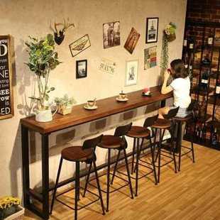 厂销高脚桌实木吧台家用阳台靠墙窄桌子长条桌奶茶店酒吧桌椅组合