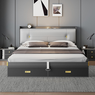 双人床科技布软包床轻奢现代简约高箱储物床小户型主卧大床收纳床