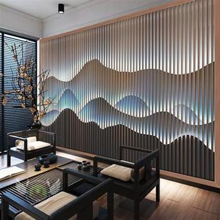 竹木纤维集成墙板电视背景墙客厅沙发护墙板酒店茶室背景墙 新中式