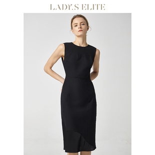 LadySElite黑色西装 连衣裙女2024春夏新款 职业工作裙 优雅圆领无袖