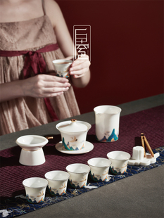 家用客厅简约现代轻奢小套创意陶瓷功夫办公喝茶杯 白居室茶具套装