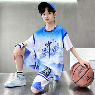 儿童夏款 男童夏季 潮 薄款 套装 男孩运动球衣夏装 速干篮球服2024新款