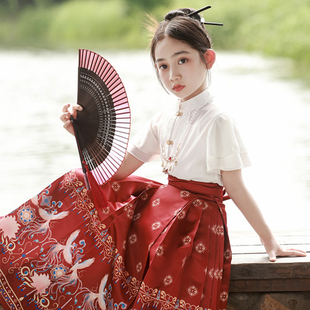夏季 中国风女童马面裙儿童小仙女汉服古装 长短袖 套装 明制唐装 薄款