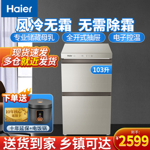 海尔 Haier 风冷无霜母乳柜化妆品冰箱网红103WEG 小冰柜抽屉式