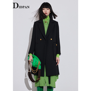 袋黑色中长大衣外套 新款 女时尚 设计感不对称工装 冬季 IDPAN女装