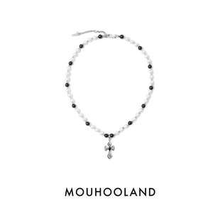 暮后之地黑白水晶珍珠项链情侣锁骨链小众设计毛衣链 Mouhooland