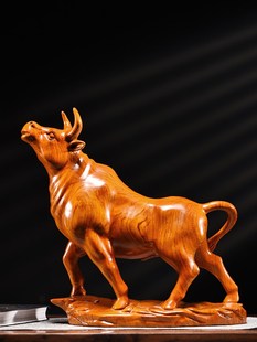 木雕摆件牛实木牛办公室华尔街牛气冲天动物开业礼品红木装 饰艺品