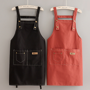 帆布工作服定制logo棉布 简约女围裙家用厨房做饭防水防油薄款 时尚