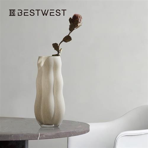 现代简约ins家居客厅花器 乳白色不规则玻璃花瓶摆件 博西家居
