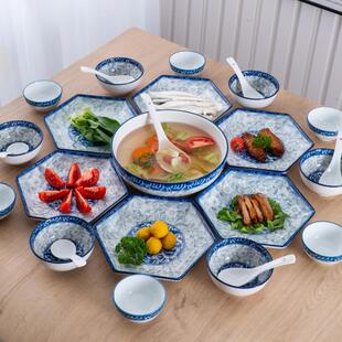 拼盘餐具组合陶瓷碗碟盘圆桌盘子创意家用 青花瓷网红套装 新款